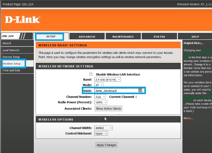 D-link DSL-224 Wireless settings