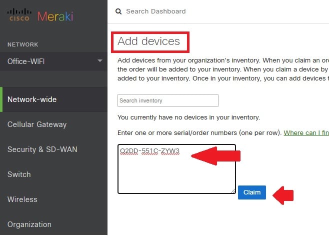 Add Access point to meraki cloud