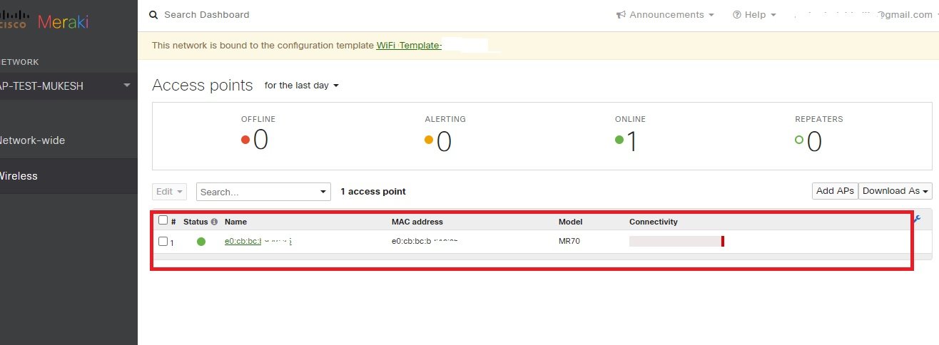 AP status added to meraki cloud list