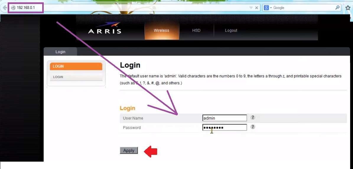 arris router login