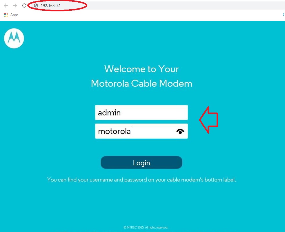 motorola modem username and password
