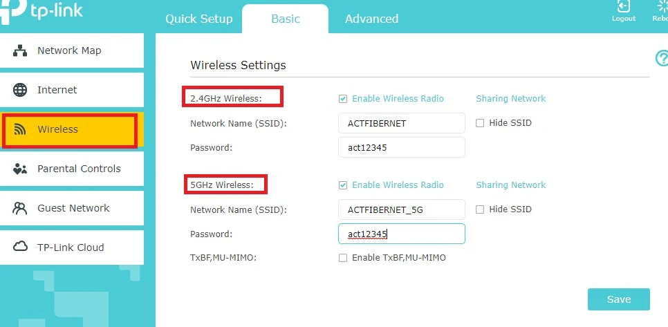password for ACT Broadband Tp-link Archer C5 Router 