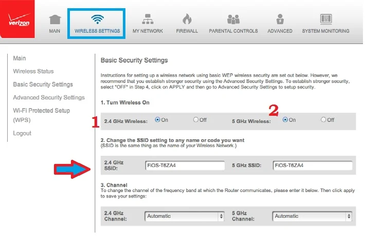 default login verizon router