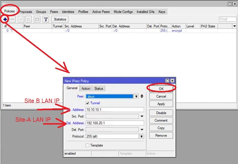 Mikrotik vpn configuration with site to site pptp 