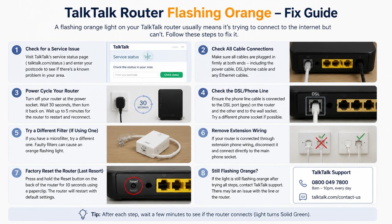 fix talktalk router blinking orange amber light